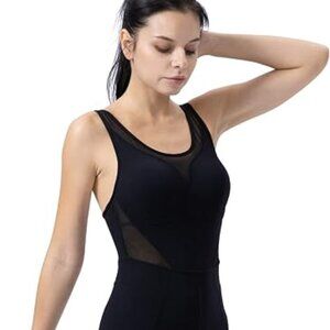 LOVESOFT Black Bodysuit with Mesh Cutouts and Criss-cross Straps